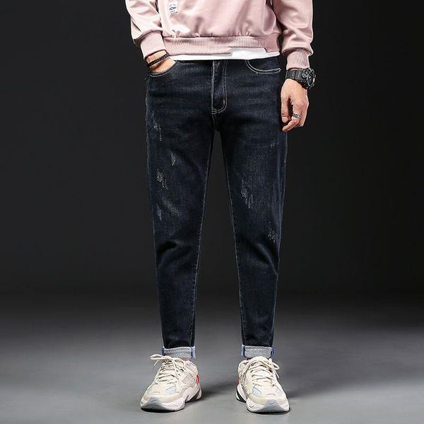 

men's jeans 2021 winter thick men loose black denim spijkerbroeken biker stretch pants trousers casual, Blue