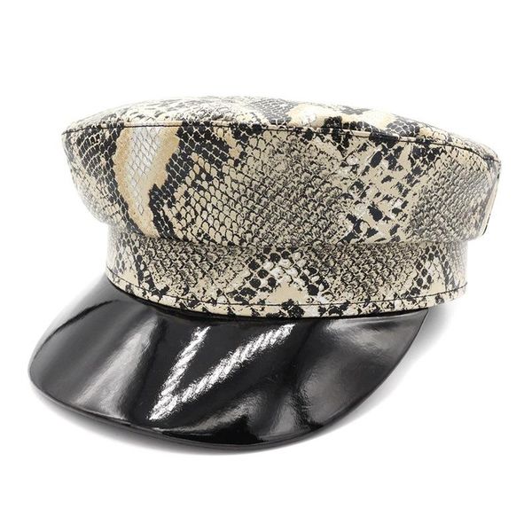 

snakeskin pattern autumn winter splice pu beret korean version tide fashion flat peaked cap women's hat, Blue;gray