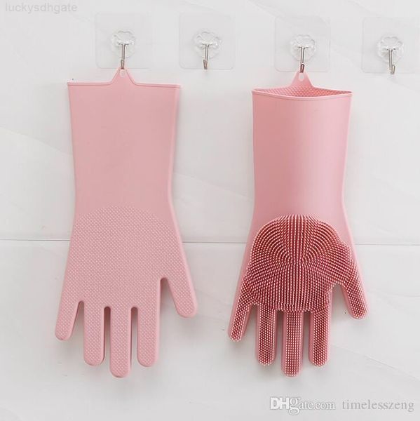 

resuable 10 colors silicone magic cleaning glove brush household scrubber anti scald washing gloves dishwashing pet kitc