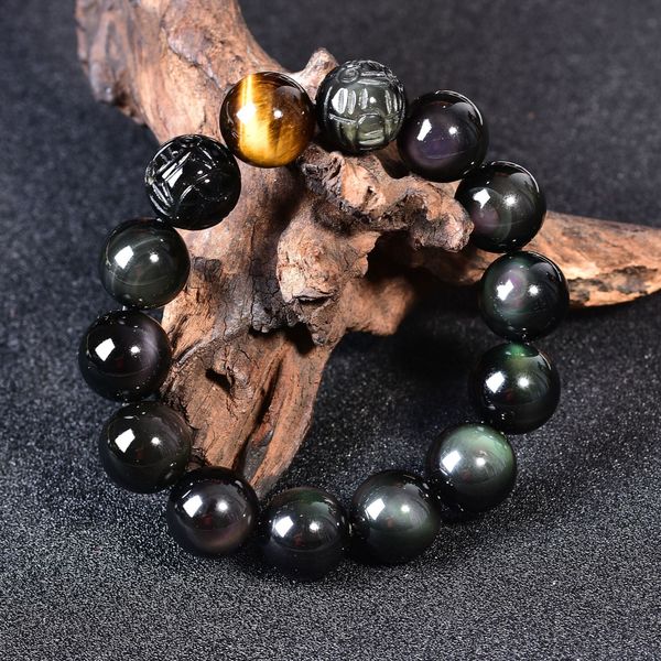 

xgj5t природные радуги глаза обсидиан раунд двойной цвет шарика женских мужской обсидиана глаз двойной дракон браслет бра бюстгальтер играя, Golden;silver