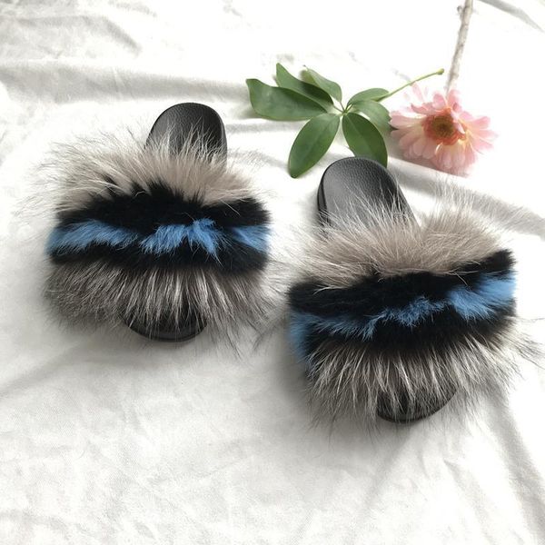 

slippers 019 personality women sandals indoor outdoor real fur furry1, Black