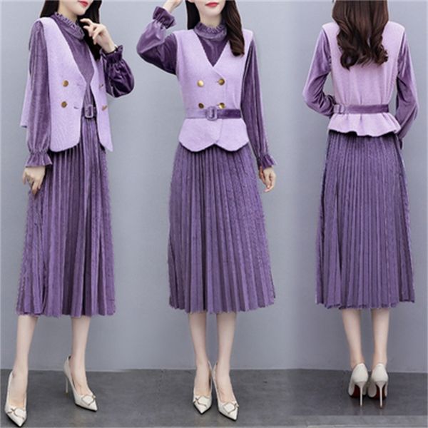 

autumn woman suits lady office suit in knitted or crocheted vest female dress long femme deux parts 6t0i, White;black