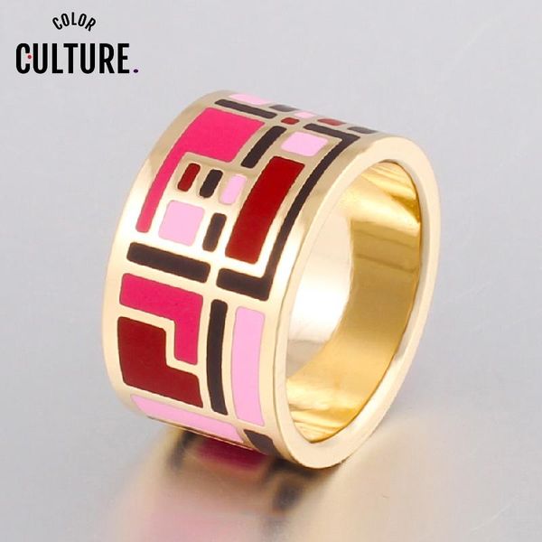 

cluster rings arrival stainless steel for women fashion pretty charm geometric stripes gold-color big ring 1.3cm, Golden;silver