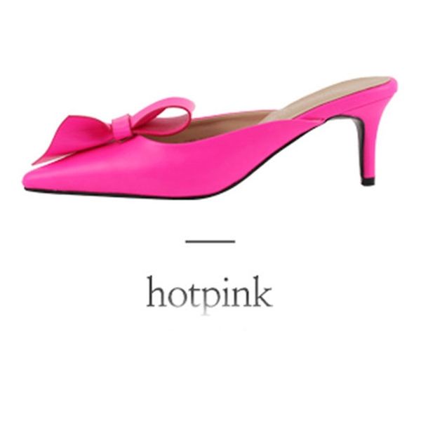 

2021 new necklace-point bow slippers heels women summer thin-heels semi-slippers for women's shoes in jrai, Black