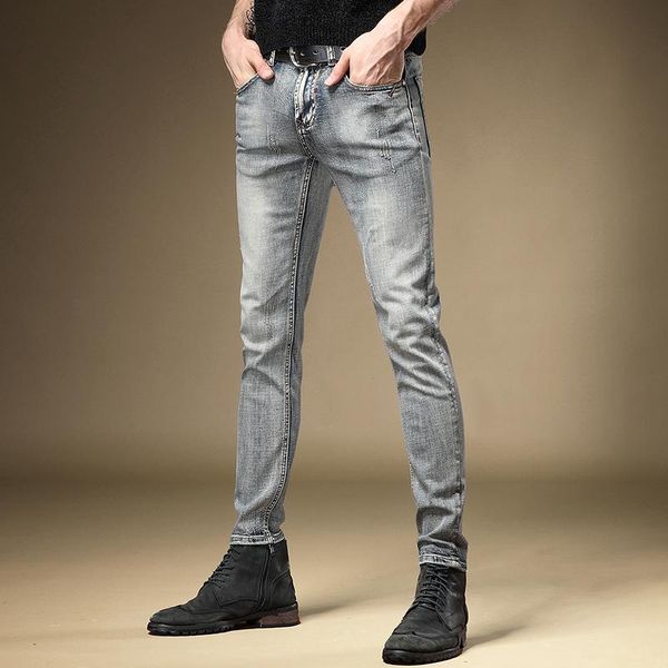

men's jeans men vintage streetwear retro blue straight slim fit denim pants