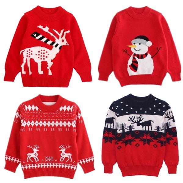 

girls boy winter sweater for kids knitted long sleeve deer snow man christmas warm thick cartoon sweater children party clothing 201109, Blue