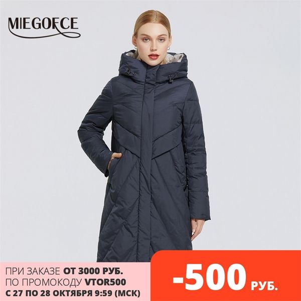 

miegofce winter new long cotton coat soft fabric jacket european simple parkas winter parka women's jacket and cotton coat 201102, Black