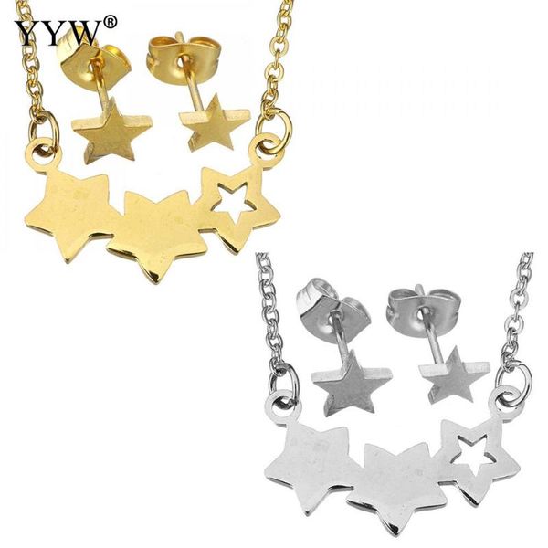 

lovely cute pendant necklace star earrings set for women gift gold/silver color fashion jewelry sets for women christmas gift
