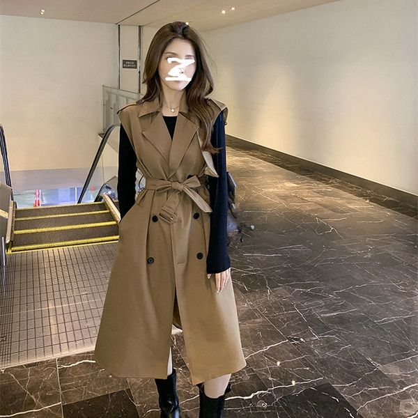 

средние и длинные жилетки ветровка женская ранняя осень небольшая рабочая одежда куртка с вязаной нижней sweaterfashionable двухсекционный р, Gray