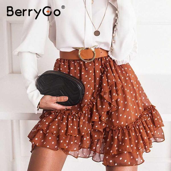 

berrygo elegant polka dot print mini skirts womens a-line ruffled female skirt 2020 spring summer holiday beach skirts ladies1, Black