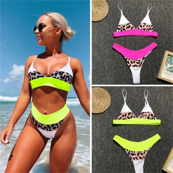 

women's 2019 high waist bikini set swimwear leopard print patchwork swimsuit ladies beachwear bathing suit, White;black