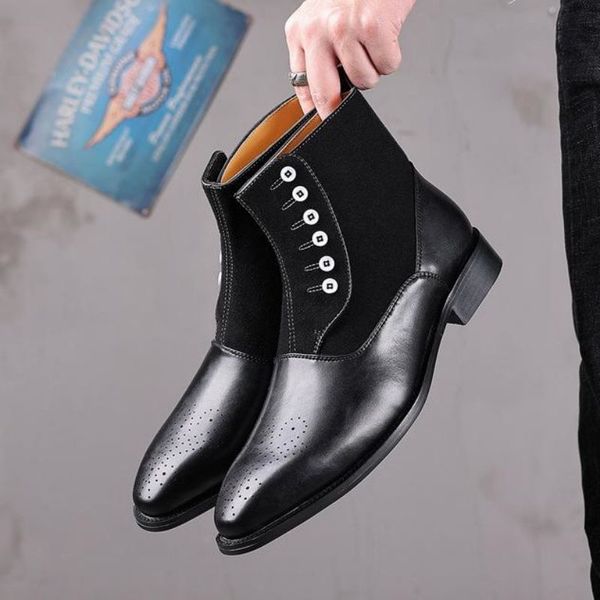 

fashion martin boot classic comfortable botines ankle men shoes 2021 new casual outdoors pu leather spring autumn round toe button dh618, Black