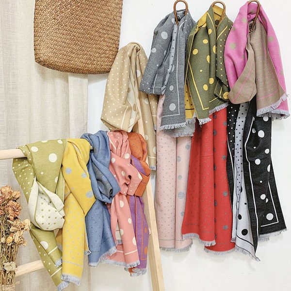 

children's korean autumn winter cashmere like scarf with double-sided polka dots for boys and girls, Red;brown
