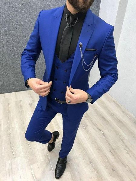 

men's suits & blazers 2021 casual 3 piece royal blue men peaked lapel custom made wedding tuxedos slim fit male (jacket+pants+vest+tie), White;black