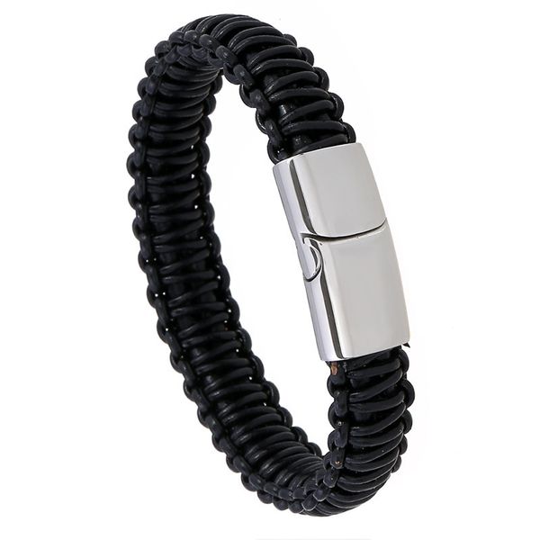 

gold leather bracelet with stainless steel magnet buckle, Silver