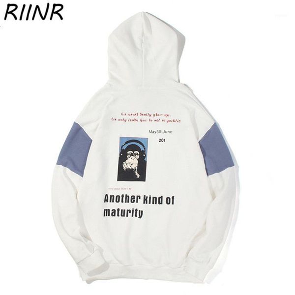 

riinr spring 2020 new youth hooded loose long-sleeved animal print trend personality hoodie black and white1
