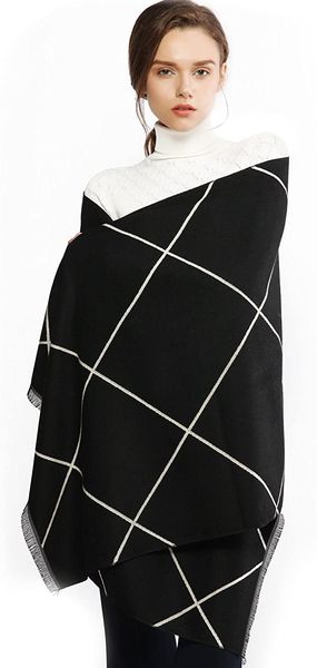 

women cashmere scarf, tassel plaid scarf chunky blanket scarves soft lightweight blanket thick large wrap shawl for winter spring or autum, Blue;gray