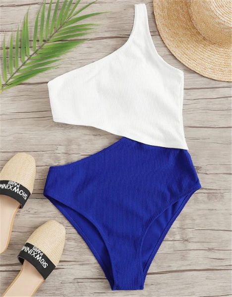 

2021 new female solid colour tight high elasticity comfortable color matching panel fashion off the shoulder of a bikini piece ztpb, White;black