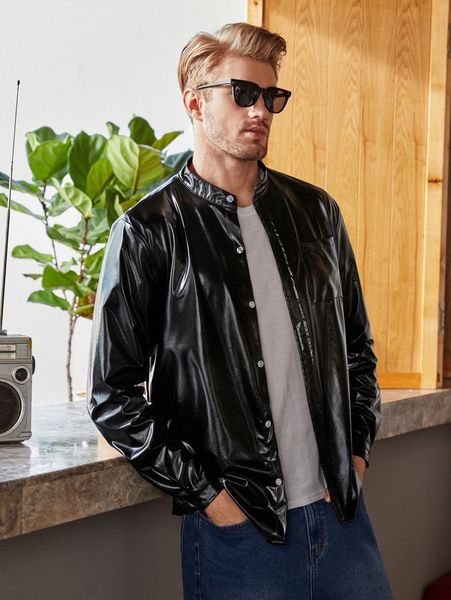 

men patched pocket metallic shirt o9dm#, White;black