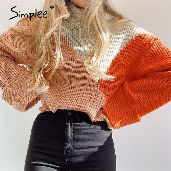 

simplee turtle winter 2020 pullover woman sweater harajuku patchwork sweaters women knitted high fashion female loose jumper lj200815, White;black