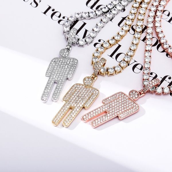 

hip hop aaa cubic zirconia paved bling iced out body pendants necklace for men women fashion jewelry 201013, Silver