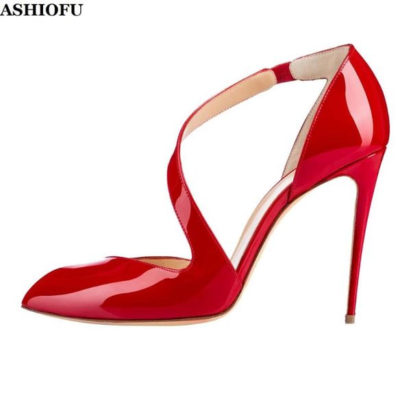 

ashiofu ручной работы горячая продажа дамы высокий каблук насосы лакированной кожи крест-ремни sexy пром моды насосы лодочки kl007, Black