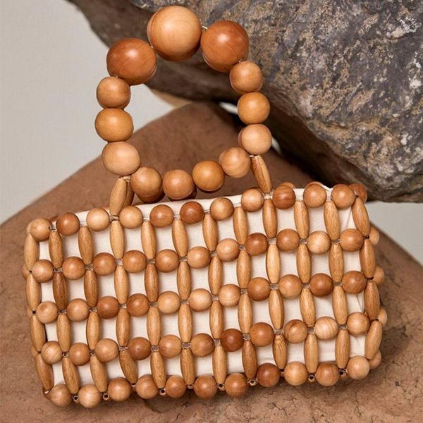 

women handbag straw woven tote large capacity summer beach wooden bead bag handbag new