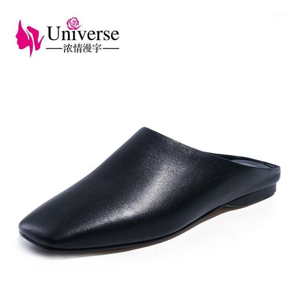 

universe women concise shoes genuine leather slippers h0831, Black