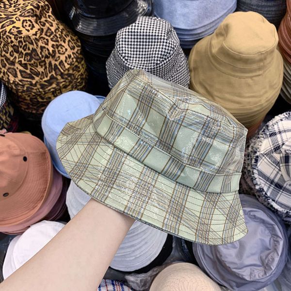 

popular pu lattice fisherman's hat women's spring and summer, Blue;gray