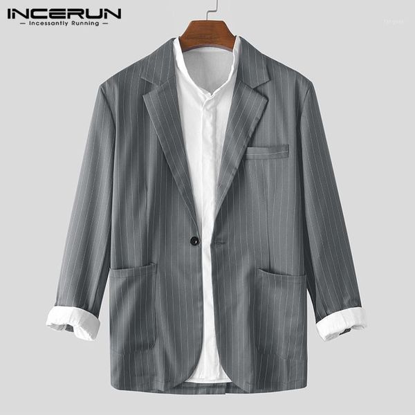 

fashion men blazers striped long sleeve lapel coats one button handsome chic 2020 elegant streetwear mens casual suits incerun1, White;black