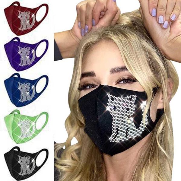 

bling sequin cats face mask sparkly rhinestone mask washable glitter masks masquerade nightclub mouth covering kimter-k247fa, Black