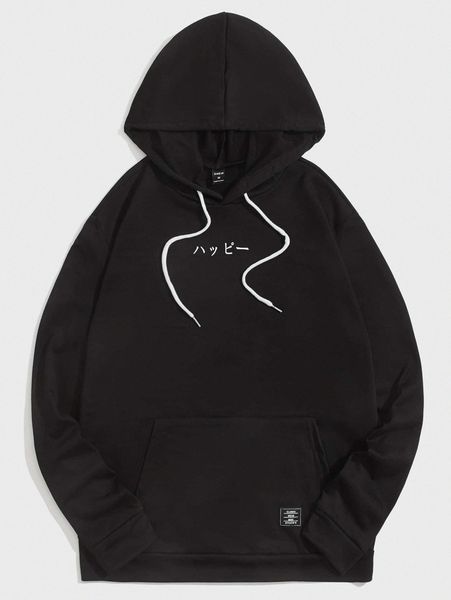 

men japanese letter graphic hoodie u0ps#, Black