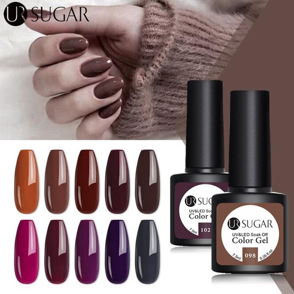 

nail gel ur sugar 7.5ml brown chocolate coffee color polish semi permanent soak off uv led nails varnishes enamel coat, Red;pink