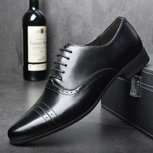 

osco fashion trends brocade carved business dress genuine leather men shoes wedding shoes casual office work shoes male oxfords y200420, Black