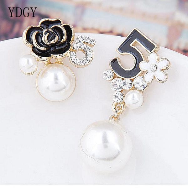 

dangle & chandelier ydgy simple digital pearl earrings fashionable temperament enamel flower asymmetric girl style, Silver
