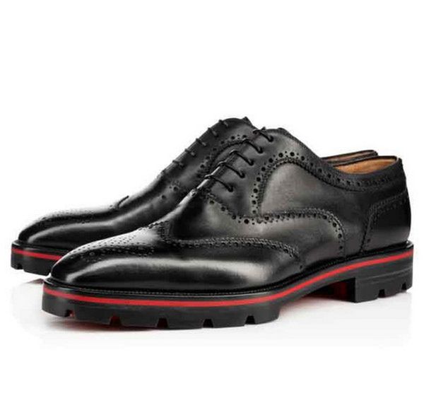 

leisure gentleman leather flats shoes red bottom oxfords loafers moccasin tire rubber soles genuine leather with buckle super shoe, Black