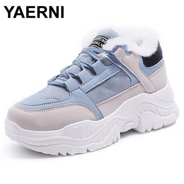 

boots yaerni shoes winter warm platform woman snow plush female casual sneakers faux suede leather snowboots, Black