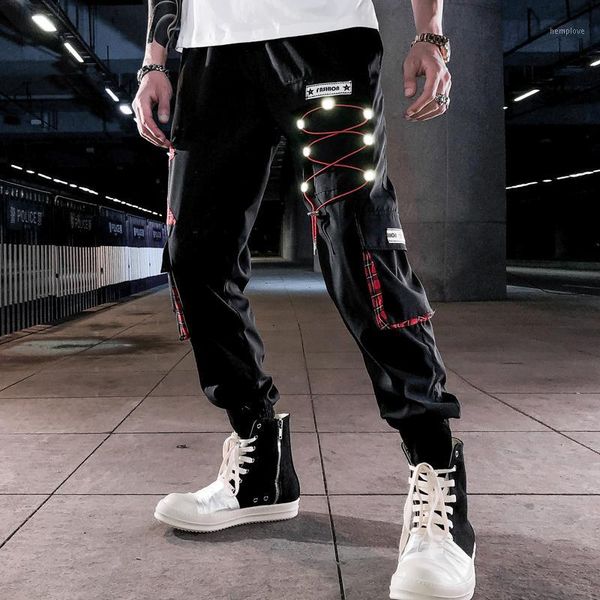 

new autumn hip hop fashion harajuku casual korean style overalls patchwork bottom-tied overalls casual elastic waist pants1, Black