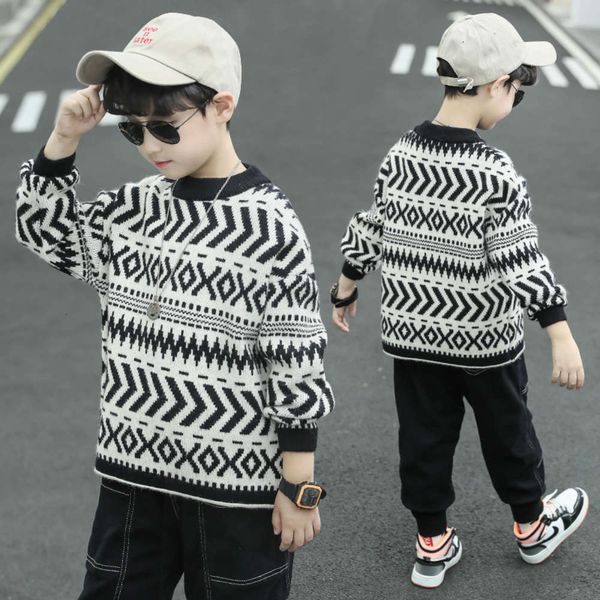 

zhongda boys' new winter children's clothing, korean black white sweater, pullover and backing thread, Blue
