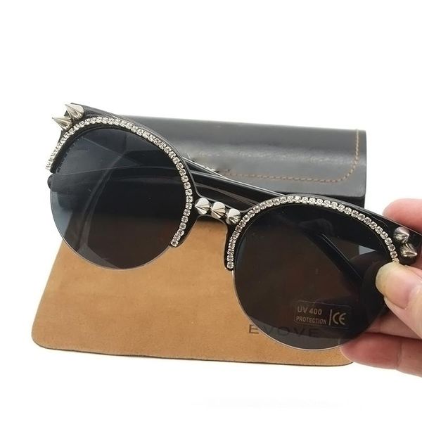 

steampunk sunglasses women handmade diamond sun glasses for woman round vintage punk hip hop fashion skull rivet, White;black