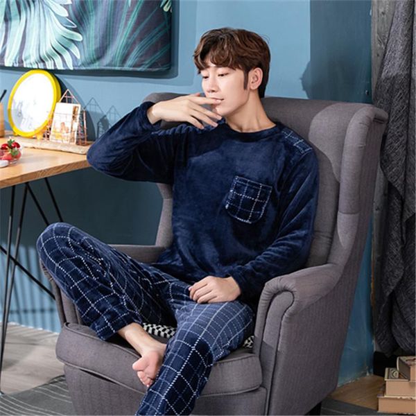 

men's sleepwear yrrfuot 2021 winter flannel pajamas thick coral fleece plus size loose version casual homewear suit nightclothes, Black;brown