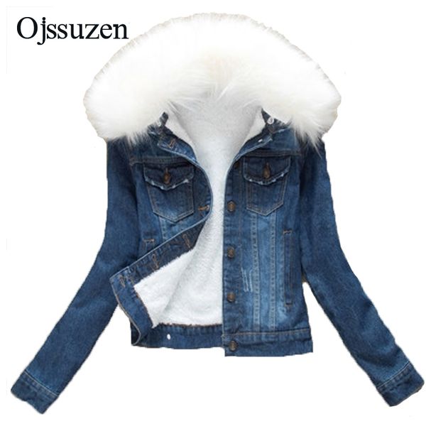 

2019 spring autumn women lambswool coat outerwear slim short warm jeans coats women's denim jacket winter fur plus size 3xl 4xl y200101, Black;brown