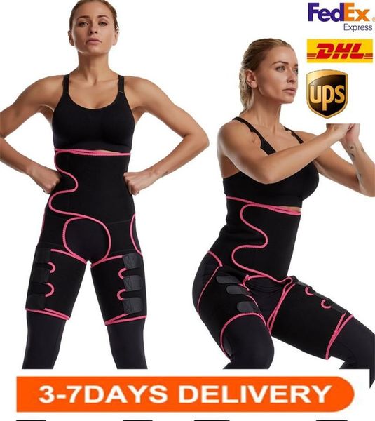 

us stock, women waist trainer 3-in-1 thigh trimmers with bulifter body shaper arm belt waist support sport workout sweat bands, Black;gray