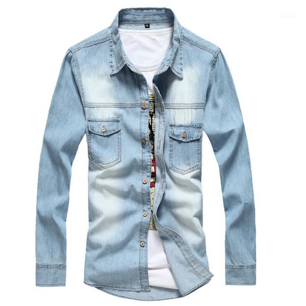 Jaquetas masculinas Atacado - 2021 Chegada homens jeans camisa fina camisa moda casual para denim asiático tamanho xxl primavera outono1