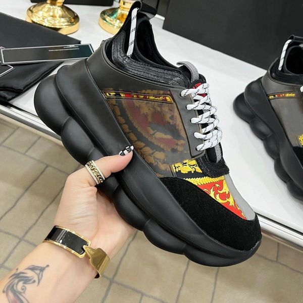 

chain reaction casual shoes mens womens greek key pattern height increase braille letters walking shoe luxurys designers barocco thick sole, Black