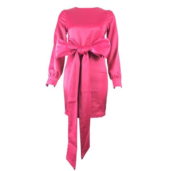 

elegant women 2021 new women pink o neck long sleeve bow vestido bandage dress celebrity wholesale, Black;gray