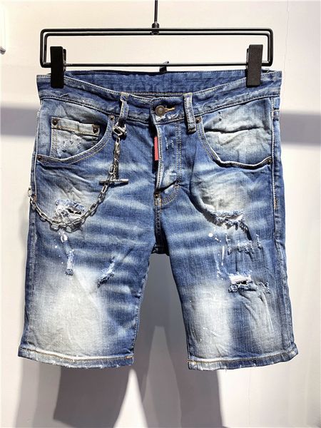 

2021 men's new products ripped embroidered denim shorts summer fashion jeans youth hip hop pants size s-3xl, Blue
