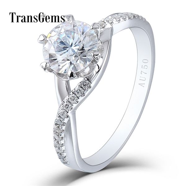 

trangems solid 14k 585 white gold 1 ct diameter 6.5mm f color lab grown diamond engagement ring for women y200620, Slivery;golden