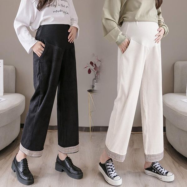 

958# autumn winter thicken warm maternity pants 9/10 wide leg loose belly pants clothes for pregnant women pregnancy trousers, White