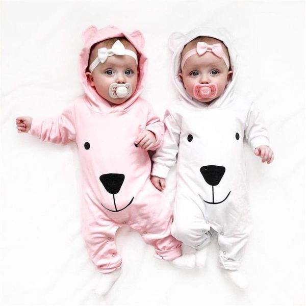 

newborn baby girls clothes cotton long sleeve solid color cosplay bear hooded romper+headband infant clothing outfits set, White
